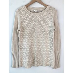J Crew Womens Wool Fisherman Sweater S‎ Beige Cable Knit Preppy Coastal Heritage
